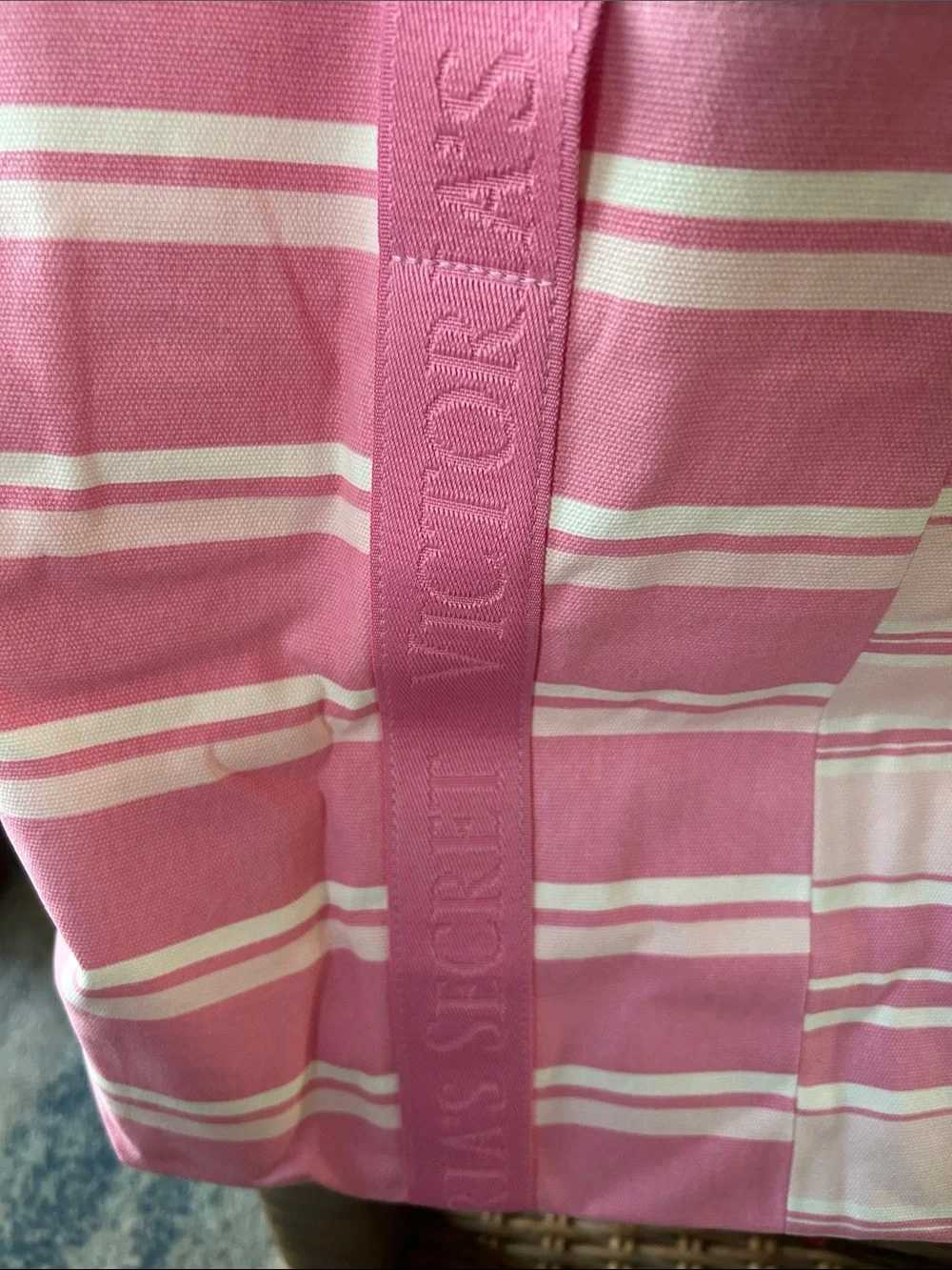 Victoria's Secret Pink and White Striped Canvas Tote